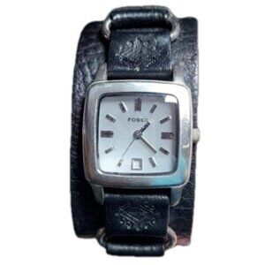 Fossil Watch Unisex JR8184 Genuine Leather Black Silver Steel Interchangeable